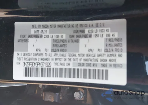 2023 Mazda Mazda3 2.5 S Premium z USA, uszkodzony, nr VIN 3MZBPBDM3PM371929